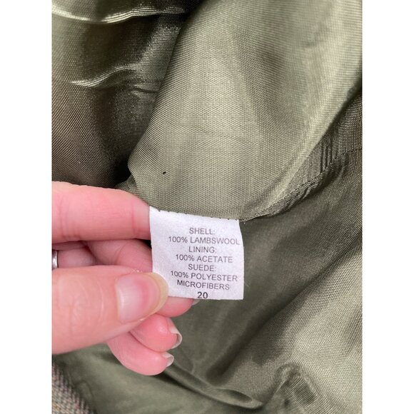 Vintage Orvis Wool Blazer Womens Plus Size 20 Herringbone Suede Green Academia - Picture 4 of 10